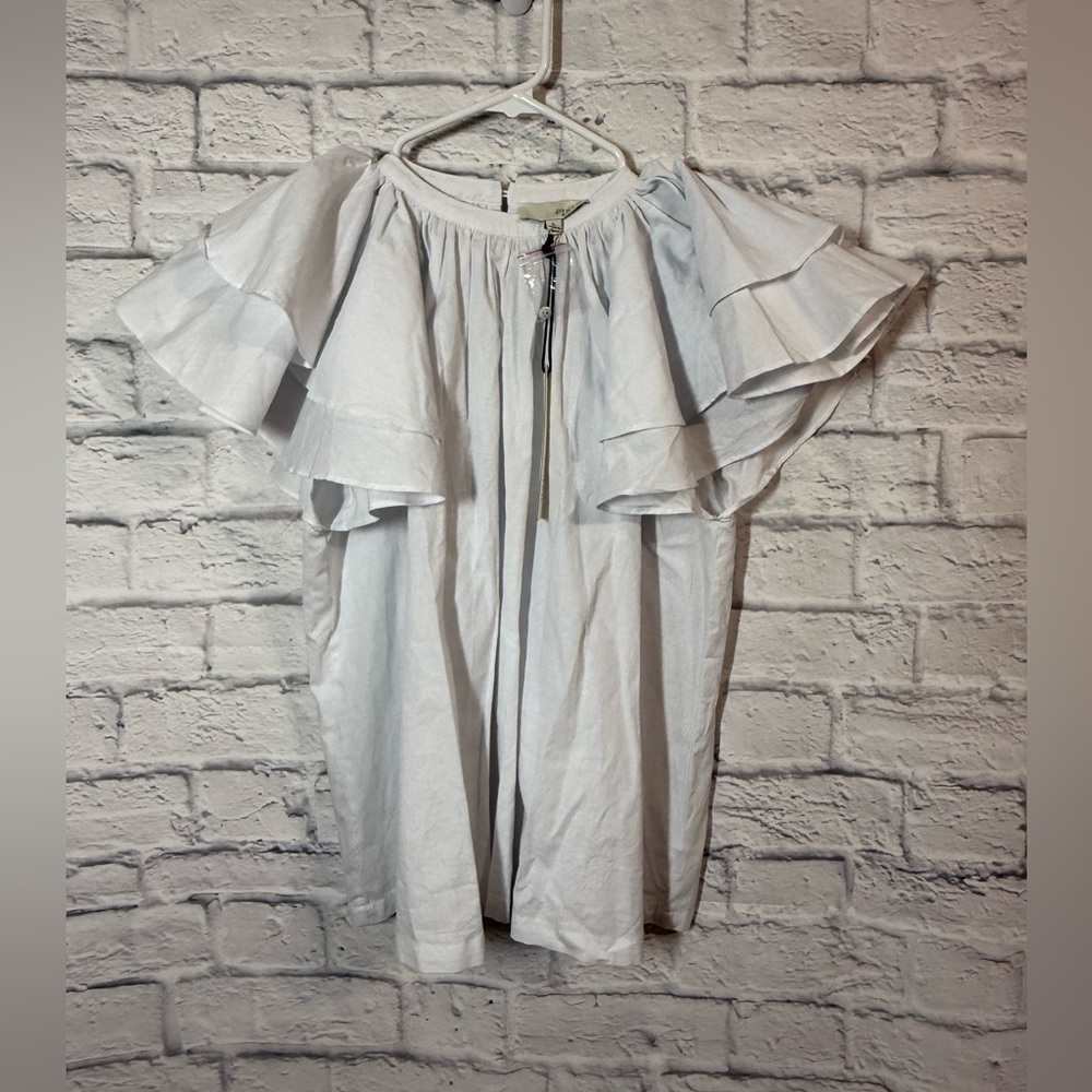 Pinch Elegant White Ruffle Sleeve Top, NWT, Large